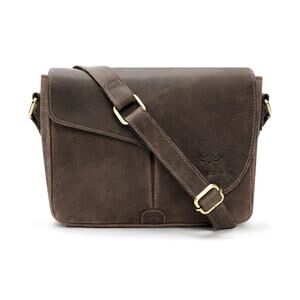 Luxeoria Buffalo Leather Cross Body 3/4 Flap Bag Purse Satchel